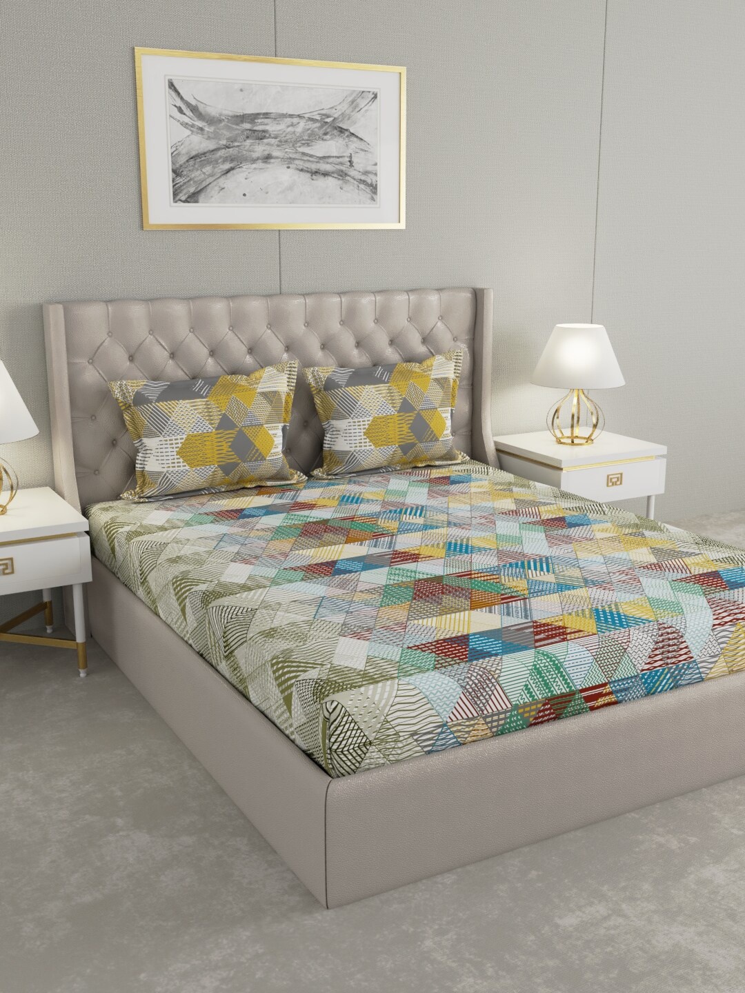 Raymond Home Blue & Green Geometric 200 TC Cotton King Bedsheet with 2 Pillow Covers
Raymond Home Blue & Green Geometric 200 TC Cotton King Bedsheet with 2 Pillow Covers