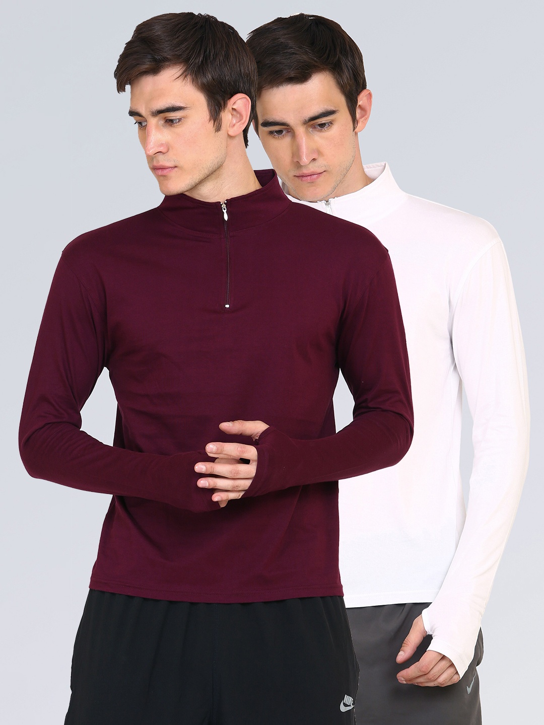 appulse Men Maroon & White Solid 1/4 Zipper Hi Neck Thumbopen Cotton Slim Fit T-shirts
appulse Men Maroon & White Solid 1/4 Zipper Hi Neck Thumbopen Cotton Slim Fit T-shirts
