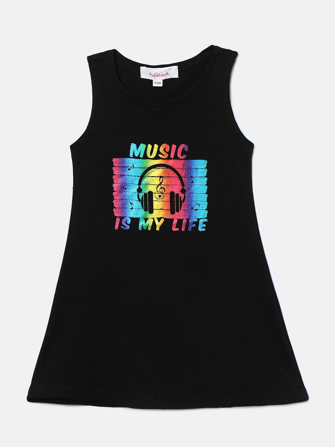 Hopscotch Girls Black A-Line Cotton Blend Dress