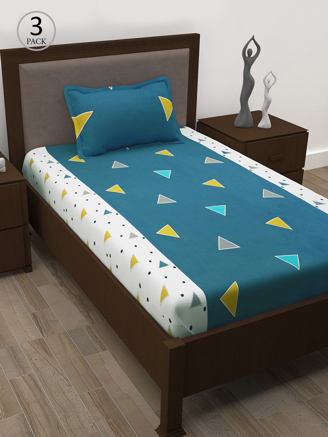 Story@home Teal & White Geometric 186 TC Pack Of 3 Single Bedsheet with 3 Pillow Covers
Story@home Teal & White Geometric 186 TC Pack Of 3 Single Bedsheet with 3 Pillow Covers