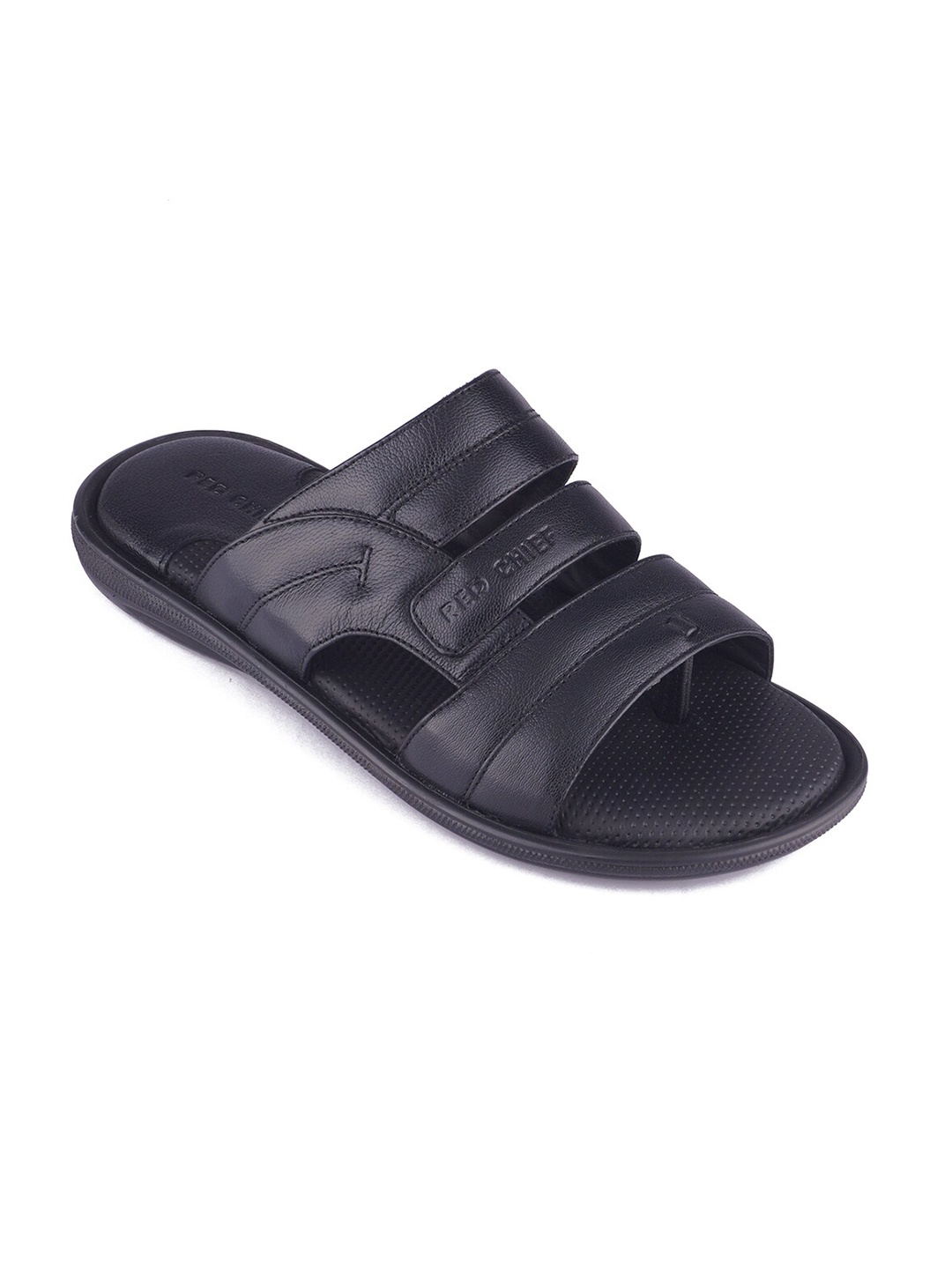 Red Chief Men Black Textured Comfort Sandals