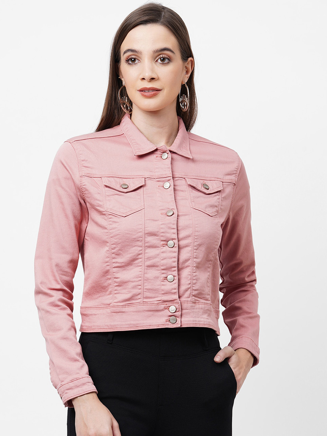 Kraus Jeans Women Pink Solid Crop Denim Jacket
Kraus Jeans Women Pink Solid Crop Denim Jacket