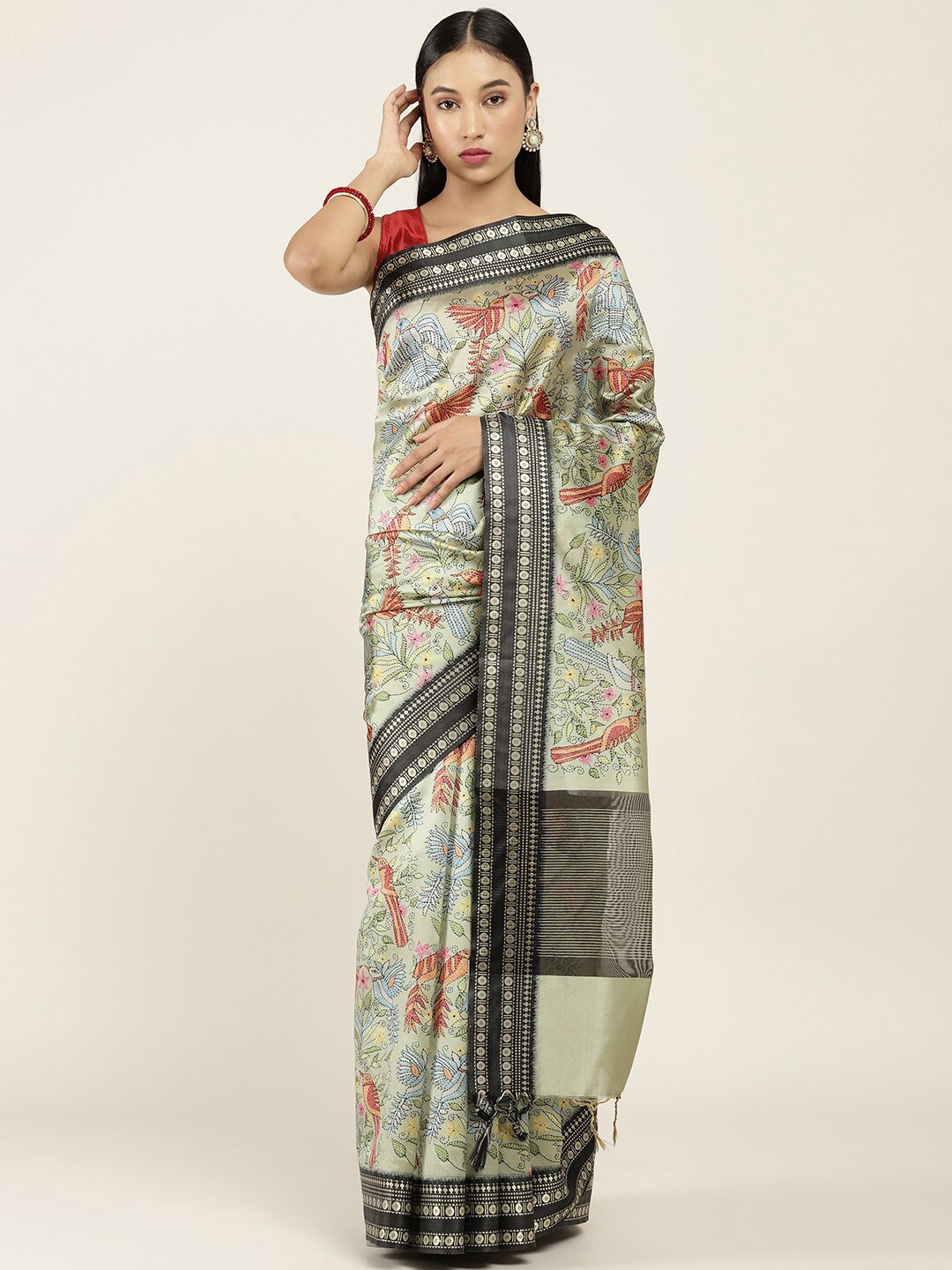 Soch Green & Black Floral Silk Blend Saree