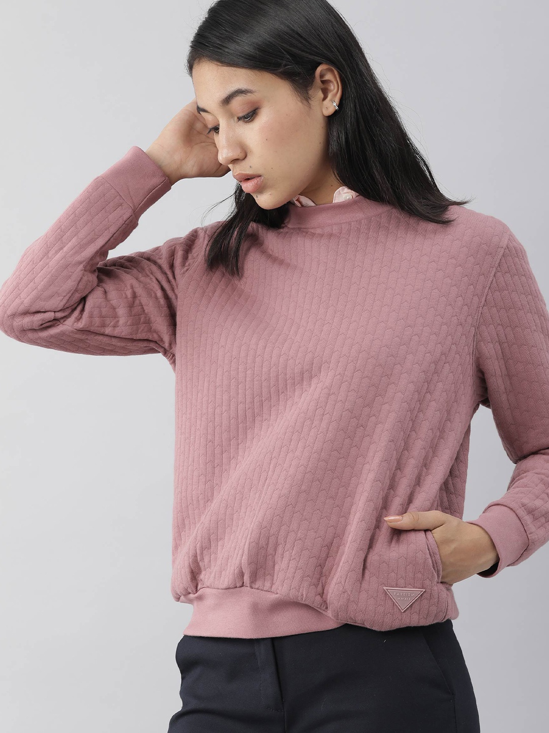 RAREISM Women Pink Striped Sweatshirt