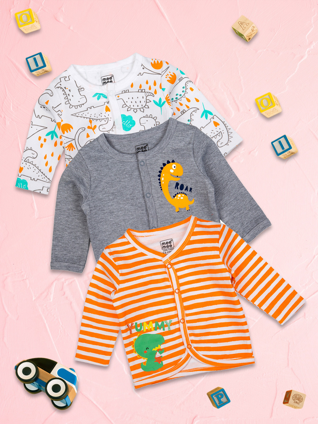 MeeMee Infant Boys Pack Of 3 Cotton Jhablas, Orange 
MeeMee Infant Boys Pack Of 3 Cotton Jhablas, Orange