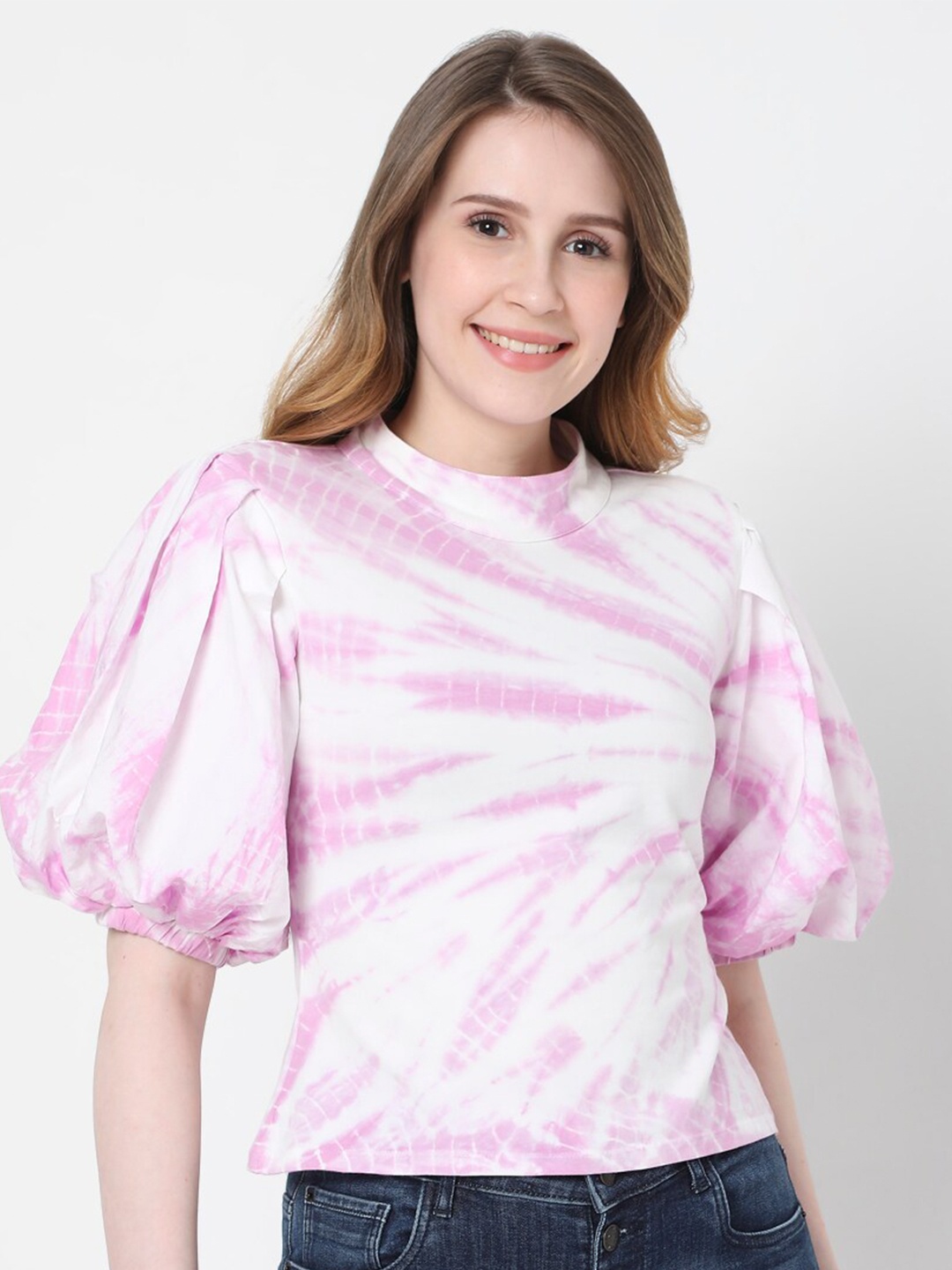 Vero Moda Women White & Purple Tie and Dye Top