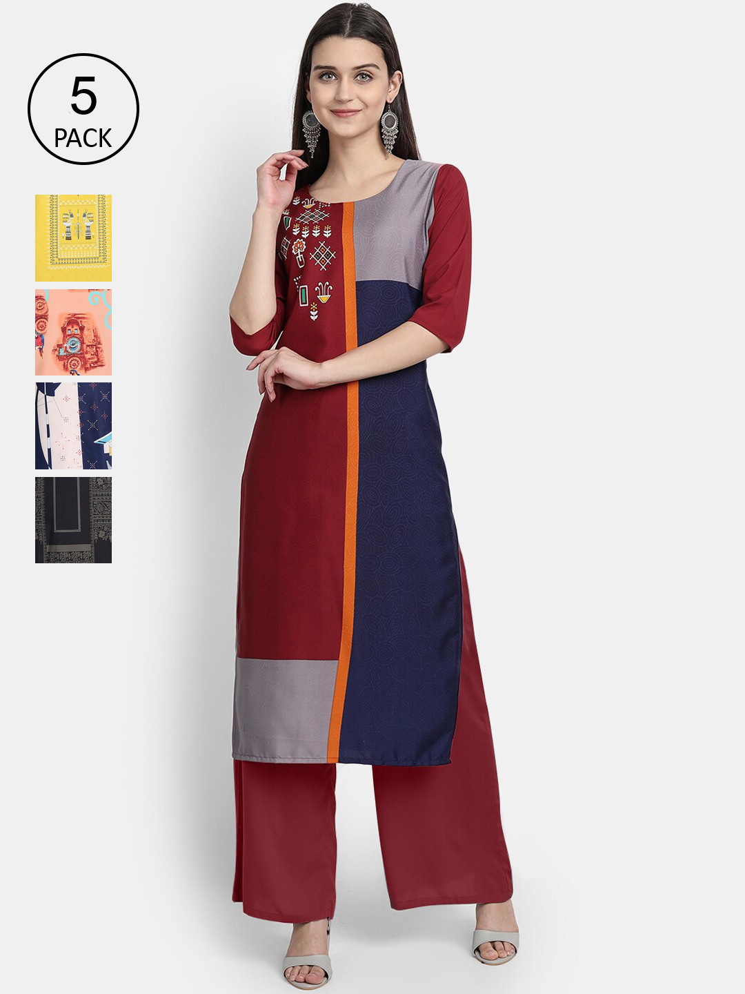 7Threads Woman Pack of 5 Multicoloured Ethnic Motifs Printed Crepe Kurta, Multi
7Threads Woman Pack of 5 Multicoloured Ethnic Motifs Printed Crepe Kurta, Multi