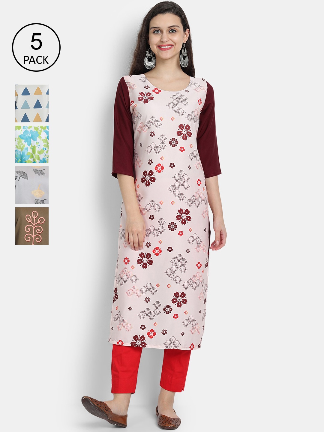 7Threads Women Pack Of 5 Multicoloured Floral Printed Thread Work Crepe Kurta, Multi
7Threads Women Pack Of 5 Multicoloured Floral Printed Thread Work Crepe Kurta, Multi