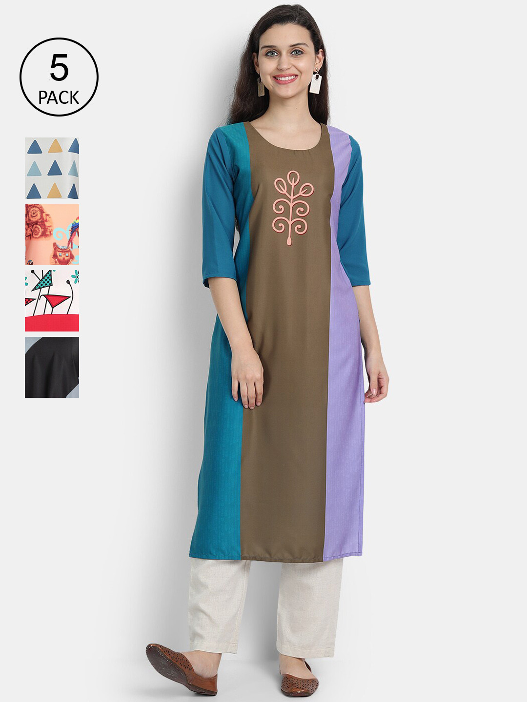 7Threads Pack of 5 Women Printed Crepe Kurta, Multi
7Threads Pack of 5 Women Printed Crepe Kurta, Multi