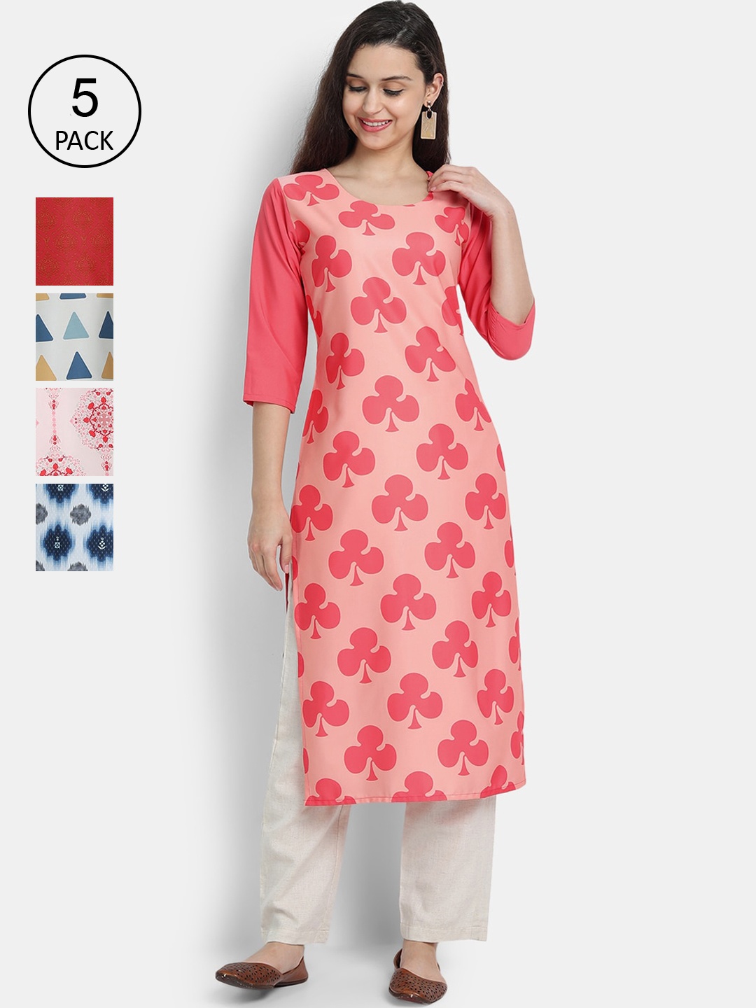 7Threads Women Pack Of 5 Multicoloured Printed Straight Kurta, Multi