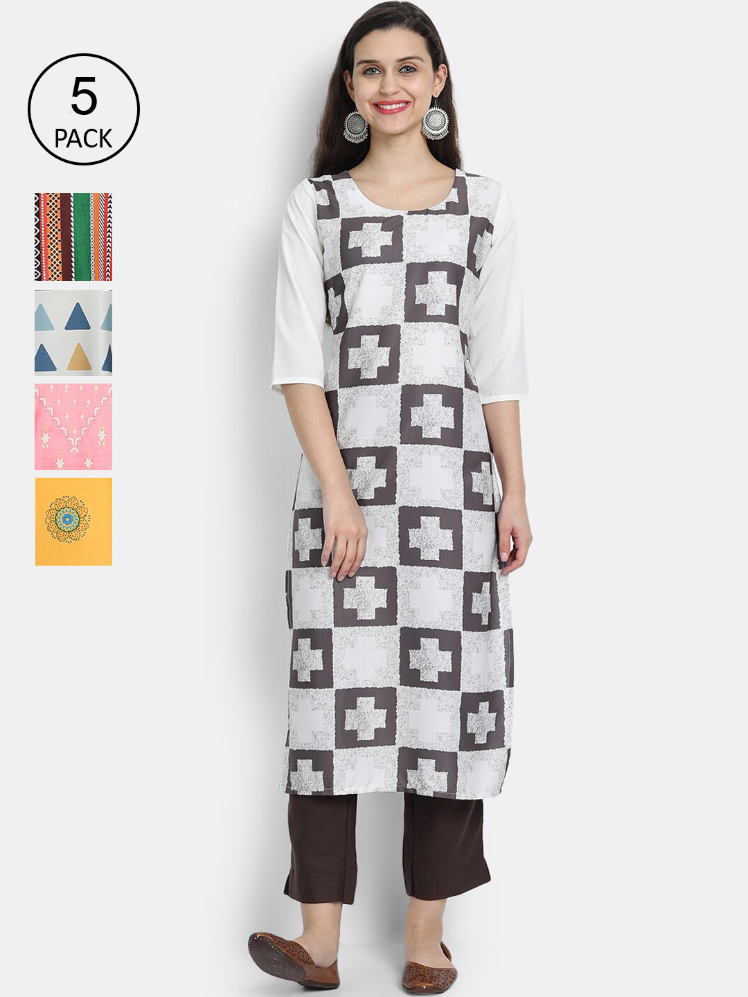 7Threads Women Pack Of 5 Multicoloured Ethnic Motifs Printed Crepe Kurta, Multi 
7Threads Women Pack Of 5 Multicoloured Ethnic Motifs Printed Crepe Kurta, Multi