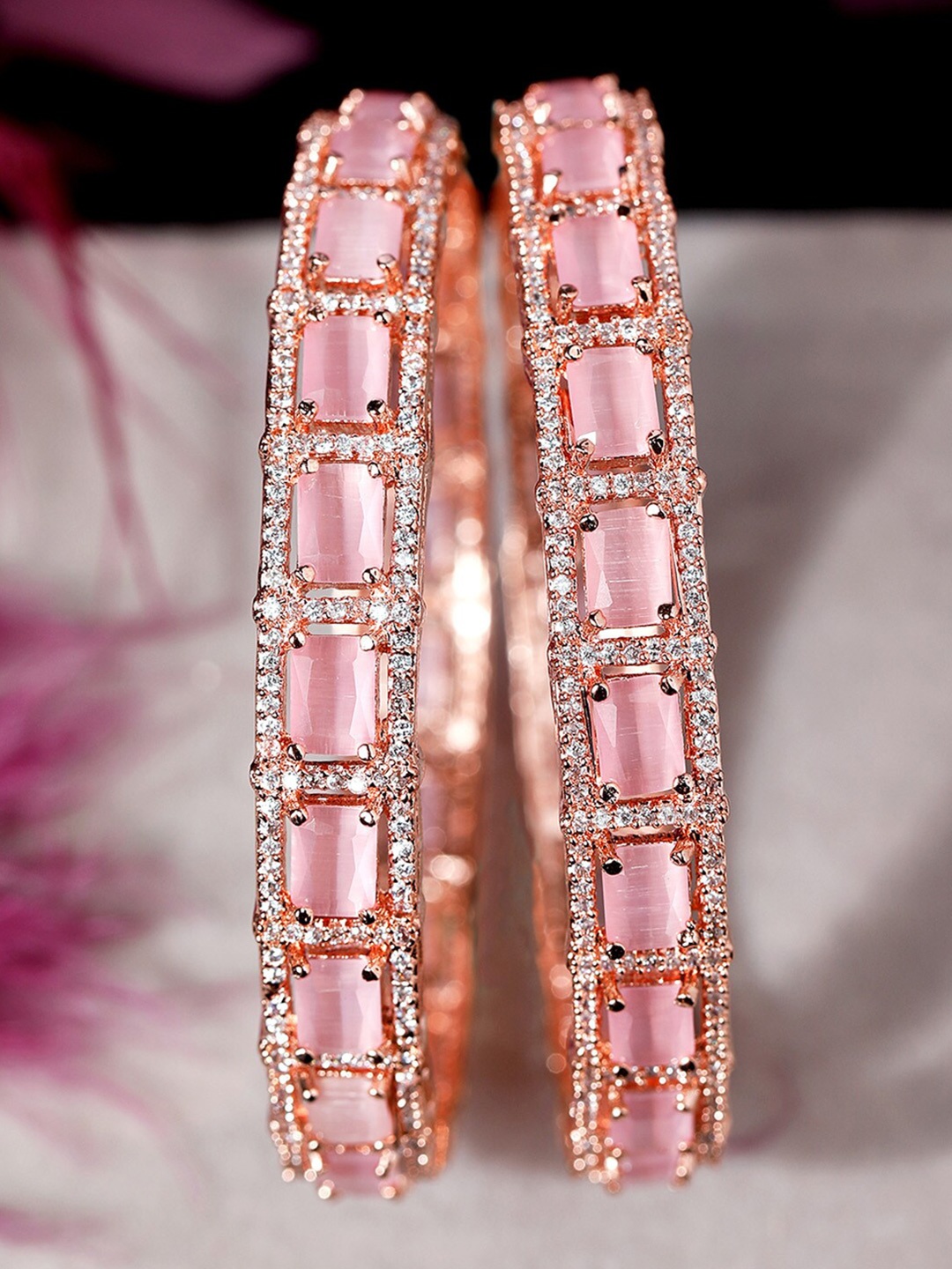 Rubans Set of 2 Rose Gold Plated Pink Stone Studded Zirconia Stones Bangles
Rubans Set of 2 Rose Gold Plated Pink Stone Studded Zirconia Stones Bangles