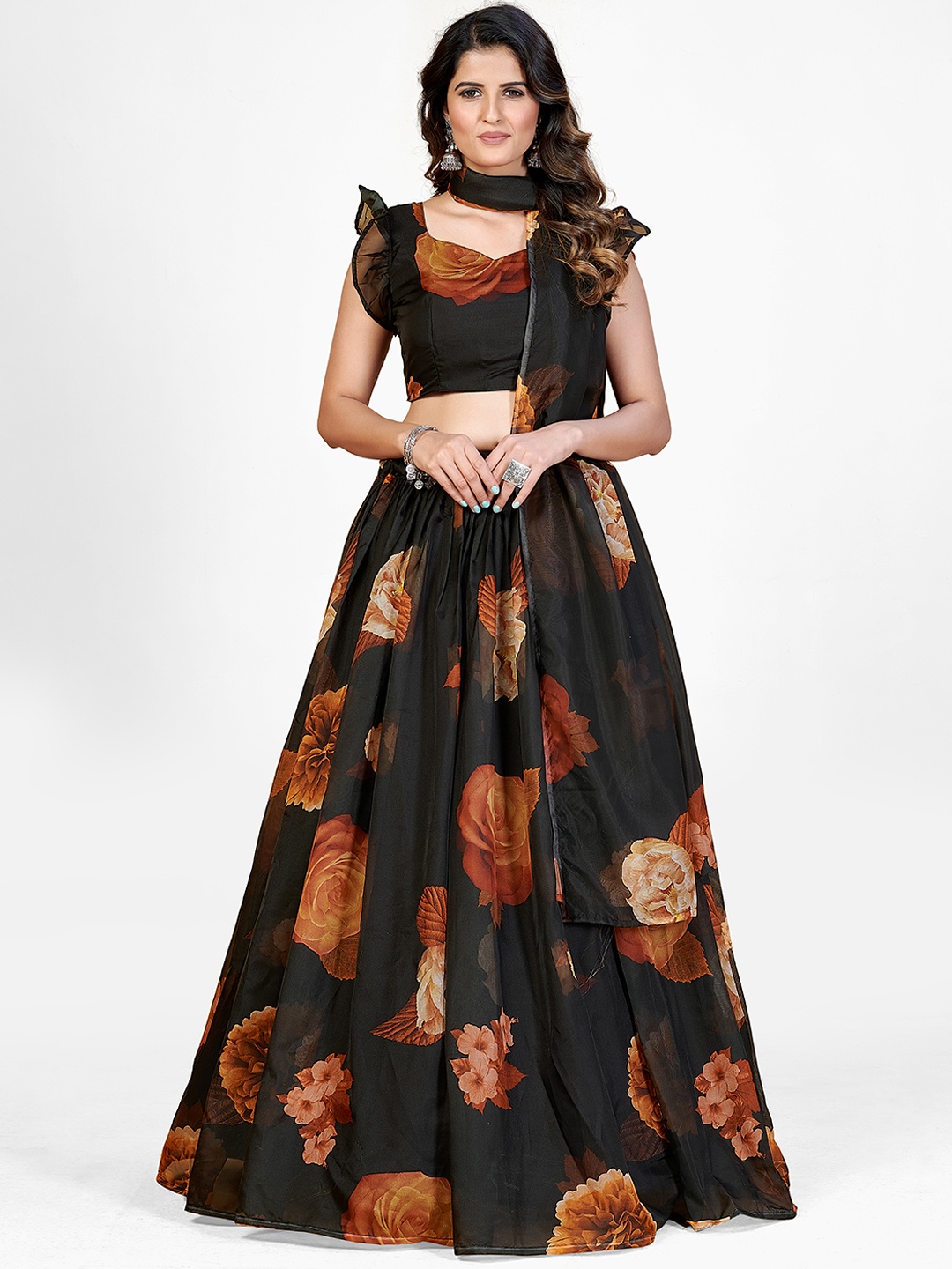 SHOPGARB Black & Orange Printed Semi-Stitched Lehenga & Unstitched Blouse With Dupatta
SHOPGARB Black & Orange Printed Semi-Stitched Lehenga & Unstitched Blouse With Dupatta