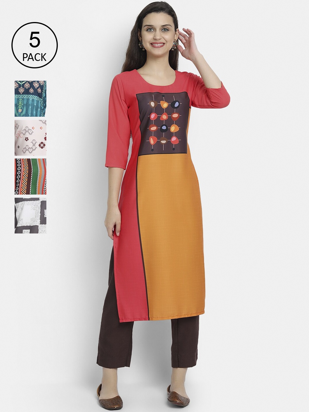 7Threads Women Multicoloured Pack of 5 Ethnic Motifs Embroidered Thread Work Crepe Kurta, Multi
7Threads Women Multicoloured Pack of 5 Ethnic Motifs Embroidered Thread Work Crepe Kurta, Multi