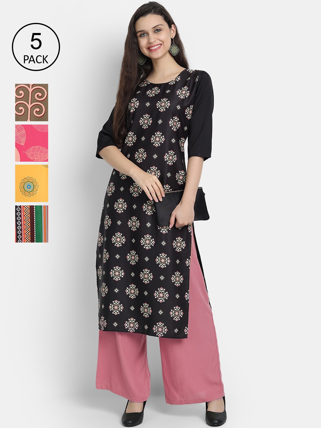 7Threads Women Multicoloured Pack of 5 Ethnic Motifs Printed Thread Work Crepe Kurta, Multi
7Threads Women Multicoloured Pack of 5 Ethnic Motifs Printed Thread Work Crepe Kurta, Multi
