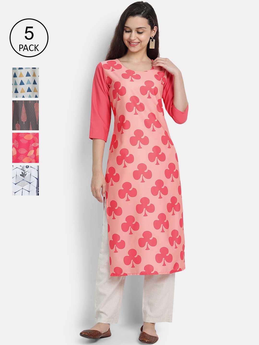 7Threads Women Multicoloured Pack of 5 Geometric Printed Thread Work Crepe Kurta, Multi
7Threads Women Multicoloured Pack of 5 Geometric Printed Thread Work Crepe Kurta, Multi