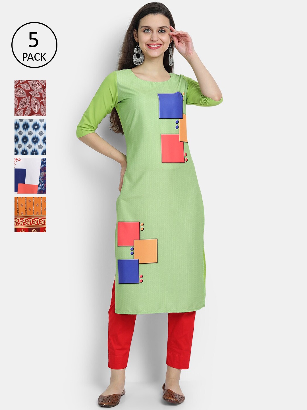 7Threads Women Multicoloured Pack of 5 Ethnic Motifs Printed Patchwork Crepe Kurta, Multi
7Threads Women Multicoloured Pack of 5 Ethnic Motifs Printed Patchwork Crepe Kurta, Multi