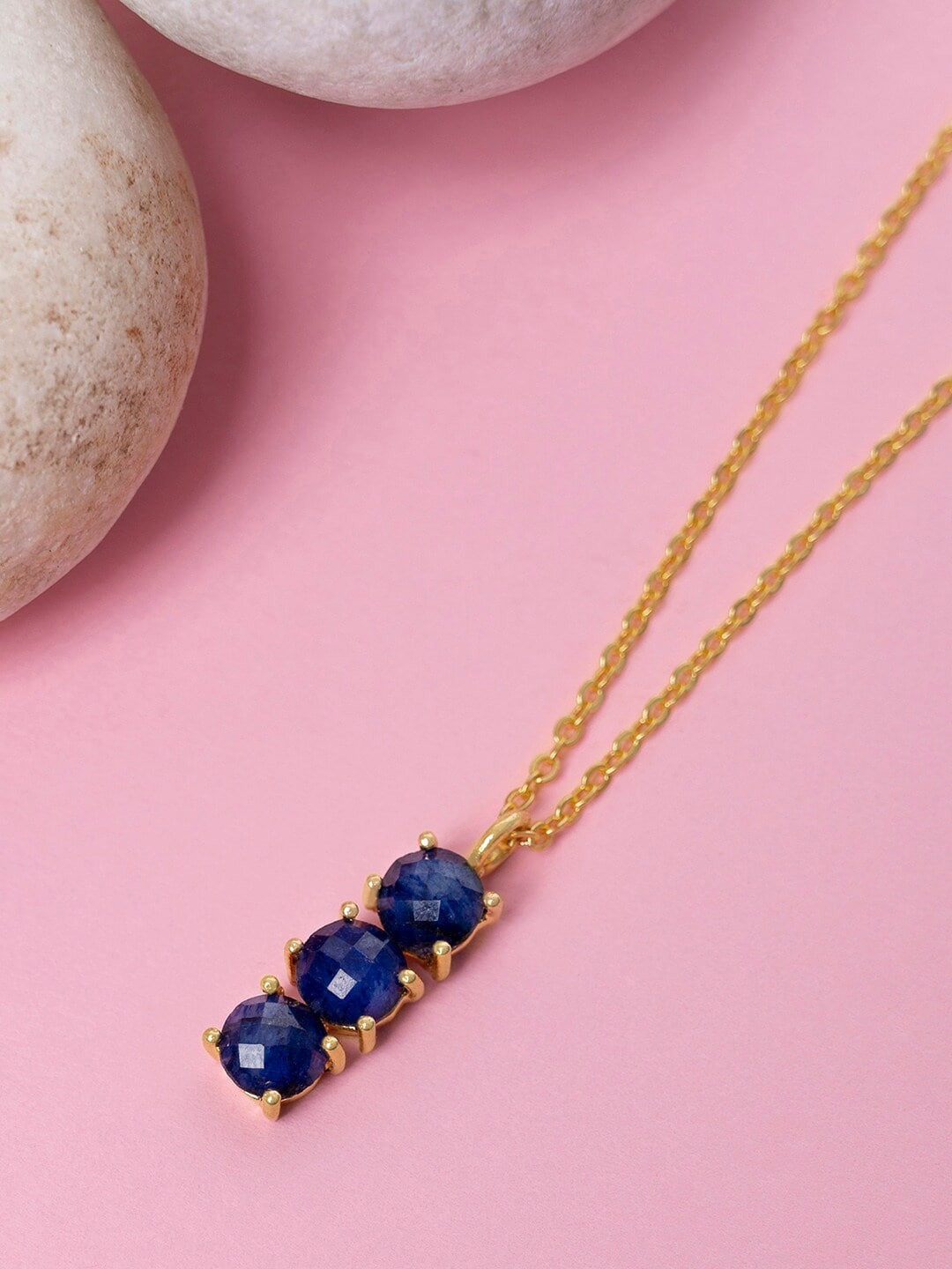 March by FableStreet Blue Gold-Plated September Birthstone Blue Sapphire Necklace