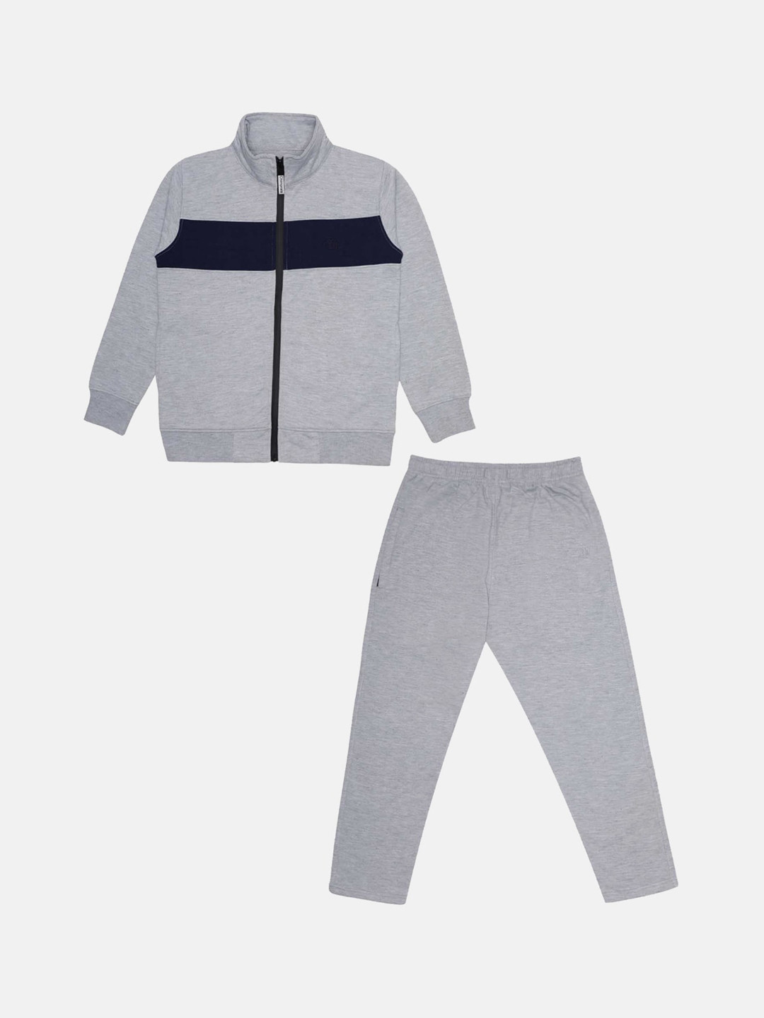 CHIMPRALA Girls Grey & Black Colourblocked Cotton Tracksuit 
CHIMPRALA Girls Grey & Black Colourblocked Cotton Tracksuit