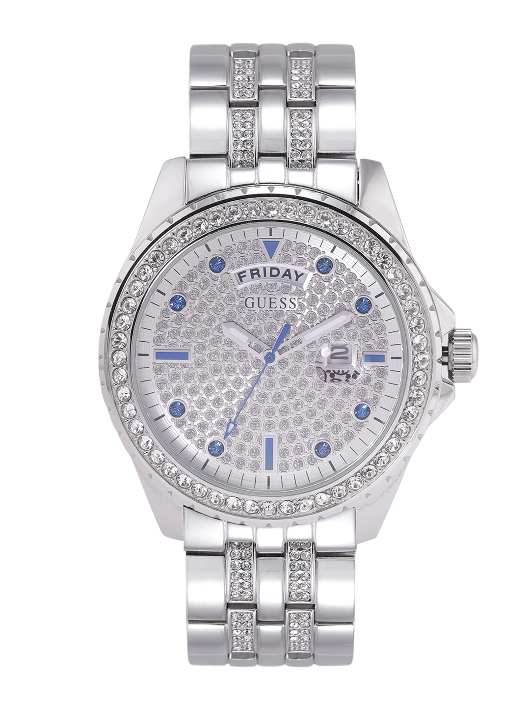 GUESS Men Silver-Toned Embellished Dial & Silver Toned Strap Analogue Watch GW0218G1
GUESS Men Silver-Toned Embellished Dial & Silver Toned Strap Analogue Watch GW0218G1