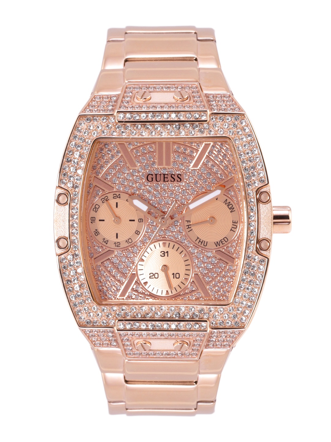 GUESS Women Embellished Dial Stainless Steel Bracelet Style Straps Watch, Rose gold
GUESS Women Embellished Dial Stainless Steel Bracelet Style Straps Watch, Rose gold