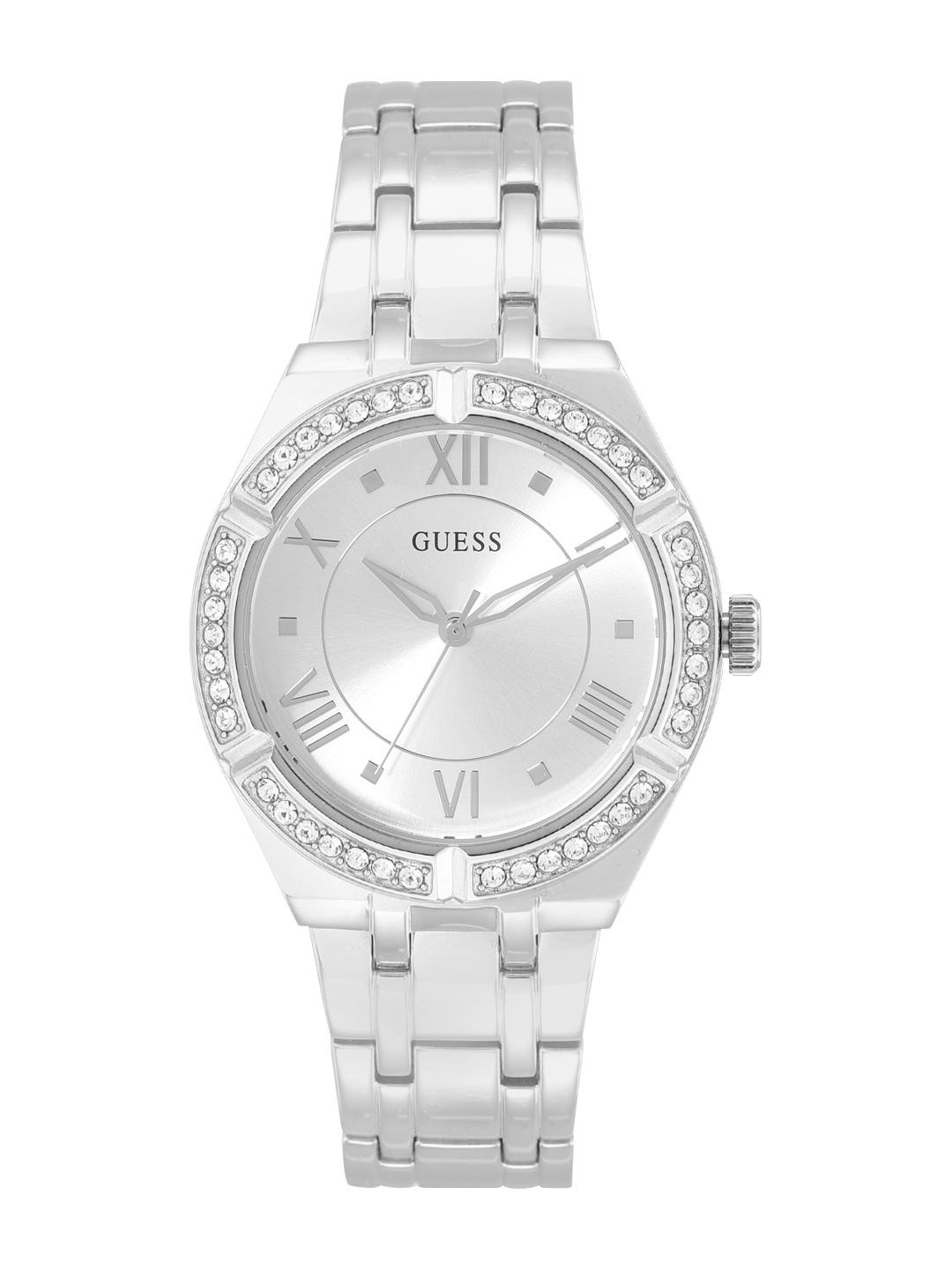 GUESS Women Silver-Toned Embellished Dial & Stainless Steel Strap Analogue Watch GW0033L1
GUESS Women Silver-Toned Embellished Dial & Stainless Steel Strap Analogue Watch GW0033L1