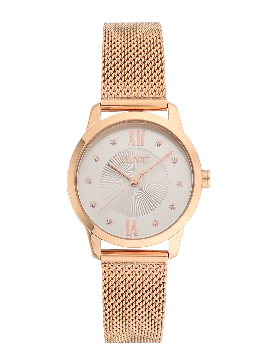 ESPRIT Women Silver-Toned Embellished Dial & Rose Gold Toned Stainless Steel Bracelet Style Straps Analogue Watch
ESPRIT Women Silver-Toned Embellished Dial & Rose Gold Toned Stainless Steel Bracelet Style Straps Analogue Watch