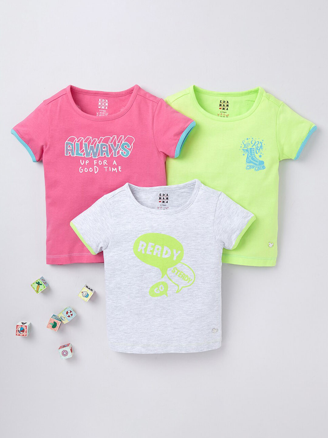 Ed-a-Mamma Girls Grey Melange & Pink Typography 3 Printed Pure Cotton T-shirts 
Ed-a-Mamma Girls Grey Melange & Pink Typography 3 Printed Pure Cotton T-shirts