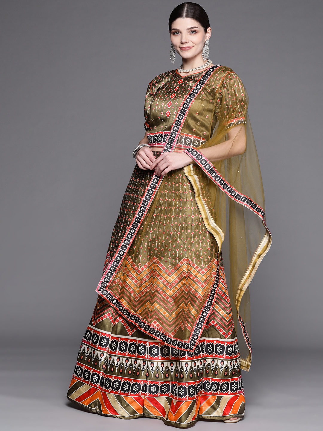 Chhabra 555 Olive Green Printed Mirror Work Ikat Made to Measure Lehenga Choli &Dupatta
Chhabra 555 Olive Green Printed Mirror Work Ikat Made to Measure Lehenga Choli &Dupatta