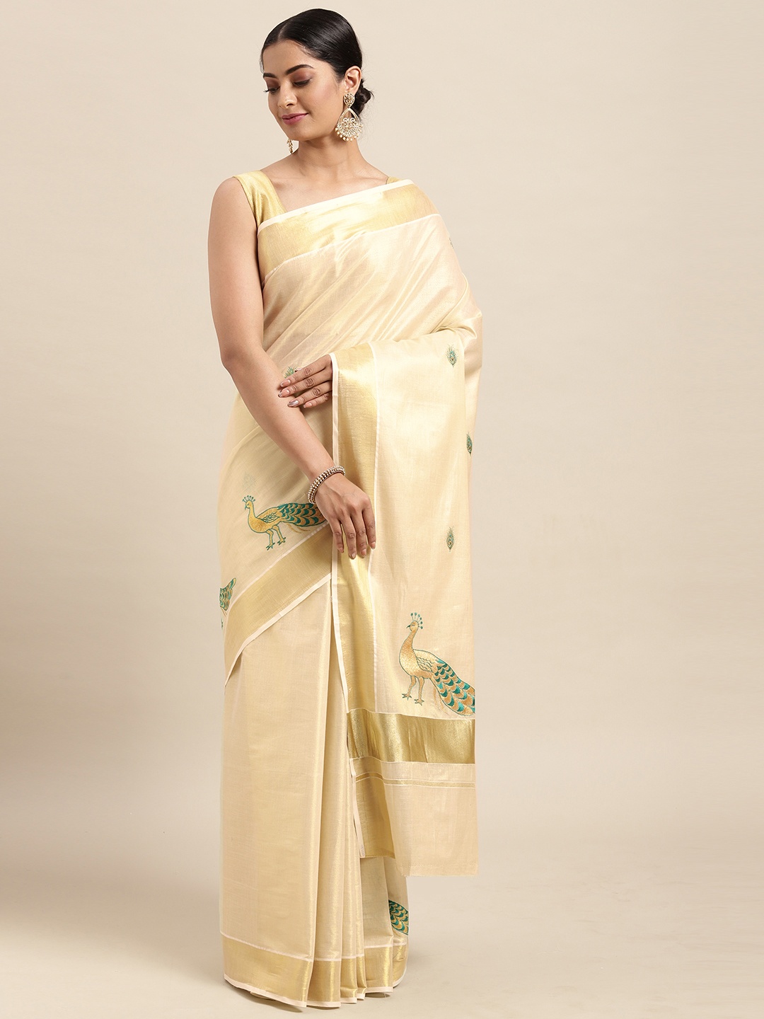 Thara Sarees Cream-Coloured & Golden Handloom Embroidered Zari Pure Cotton Kasavu Saree
Thara Sarees Cream-Coloured & Golden Handloom Embroidered Zari Pure Cotton Kasavu Saree