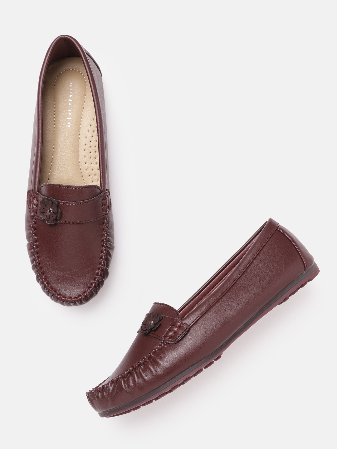 Allen Solly Women Burgundy Solid Loafers with Floral Applique
