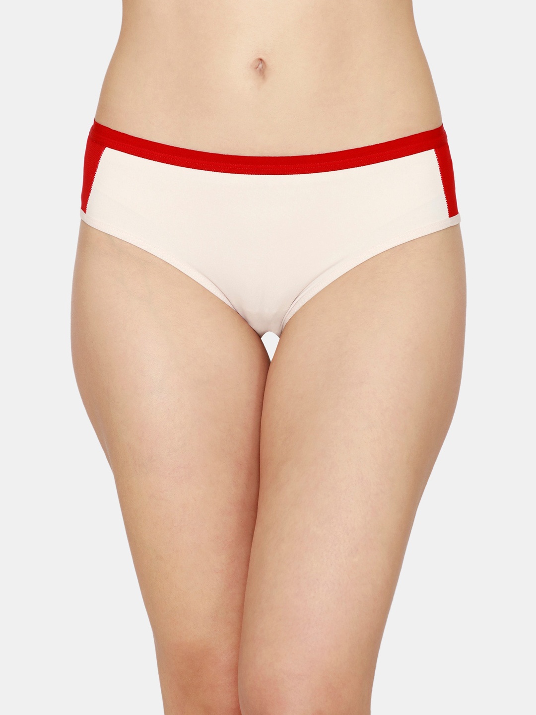 Zivame Women Off-White & Red Colourblocked Hipster Briefs