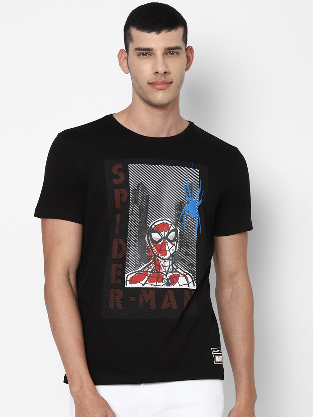 Allen Solly Sport Men Black Spiderman Printed T-shirt
