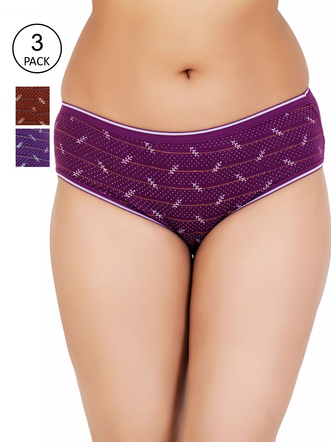 Reveira Women Pack Of 3 Assorted Cotton Basic Briefs