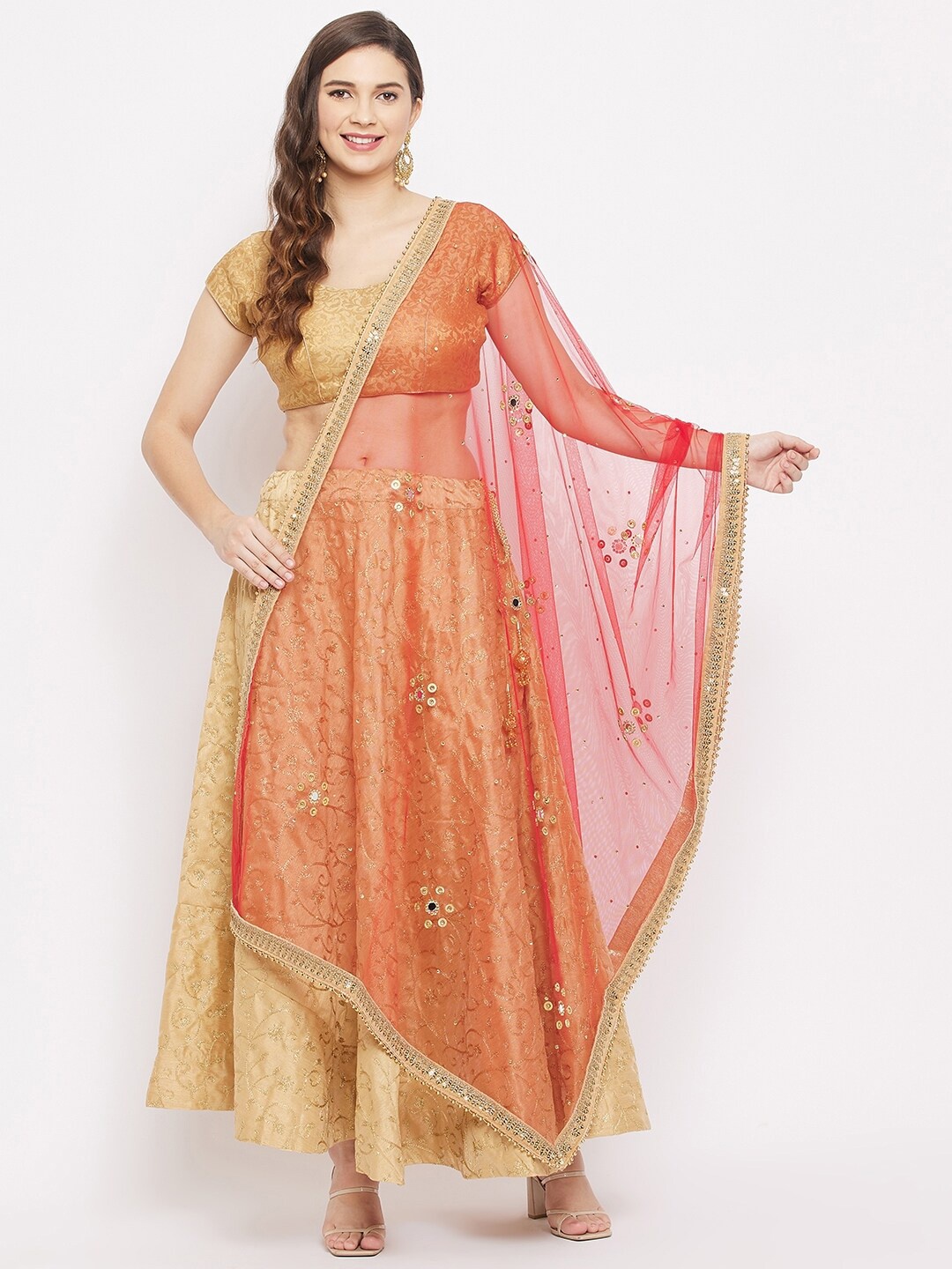 Clora Creation Red & Gold-Toned Ethnic Motifs Embroidered Dupatta with Beads and Stones
Clora Creation Red & Gold-Toned Ethnic Motifs Embroidered Dupatta with Beads and Stones