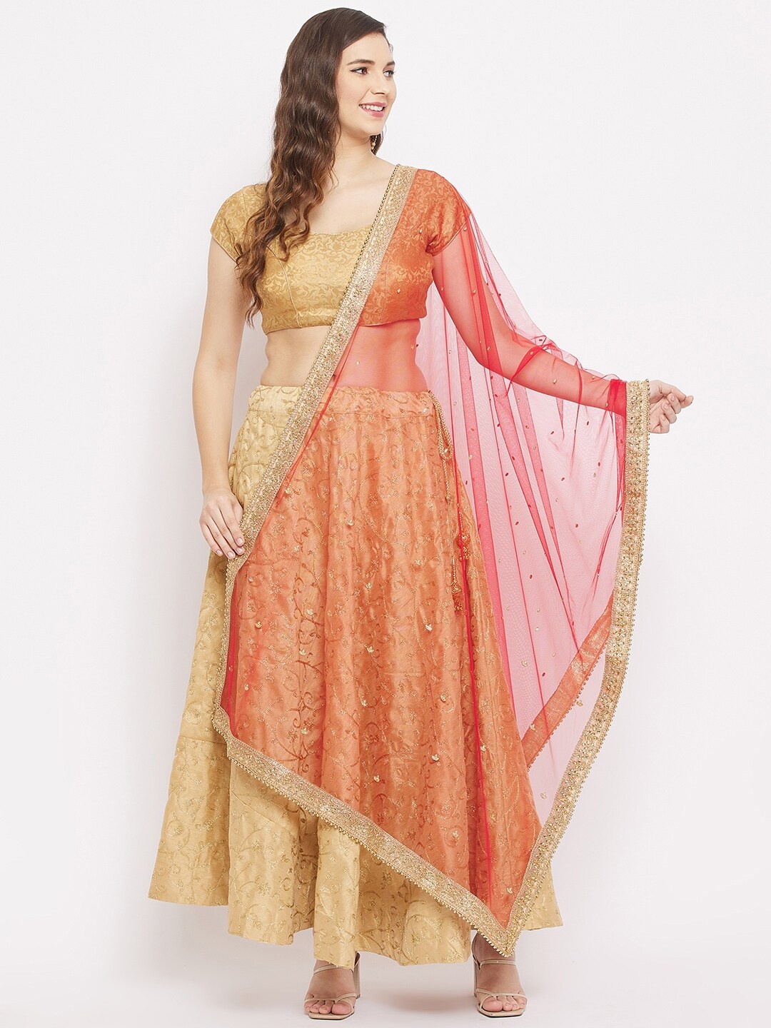 Clora Creation Red & Gold-Toned Ethnic Motifs Embroidered Dupatta with Beads & Stones
Clora Creation Red & Gold-Toned Ethnic Motifs Embroidered Dupatta with Beads & Stones