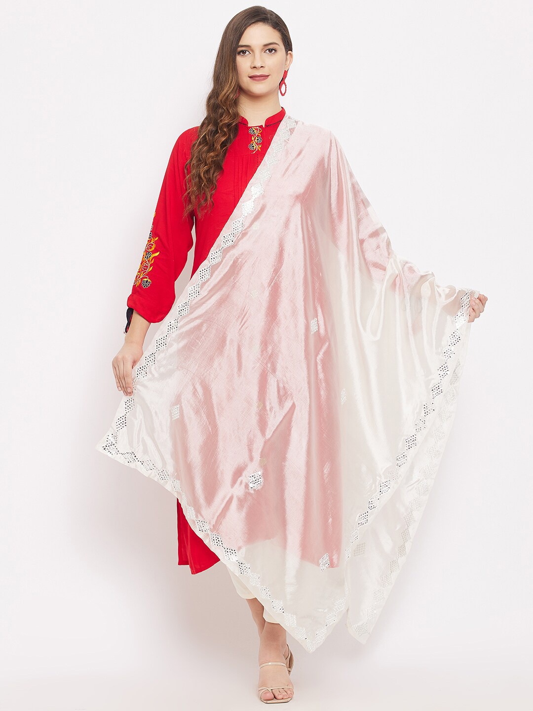 Clora Creation Cream-Coloured & Silver Ethnic Motifs Embroidered Dupatta with Mirror Work
Clora Creation Cream-Coloured & Silver Ethnic Motifs Embroidered Dupatta with Mirror Work