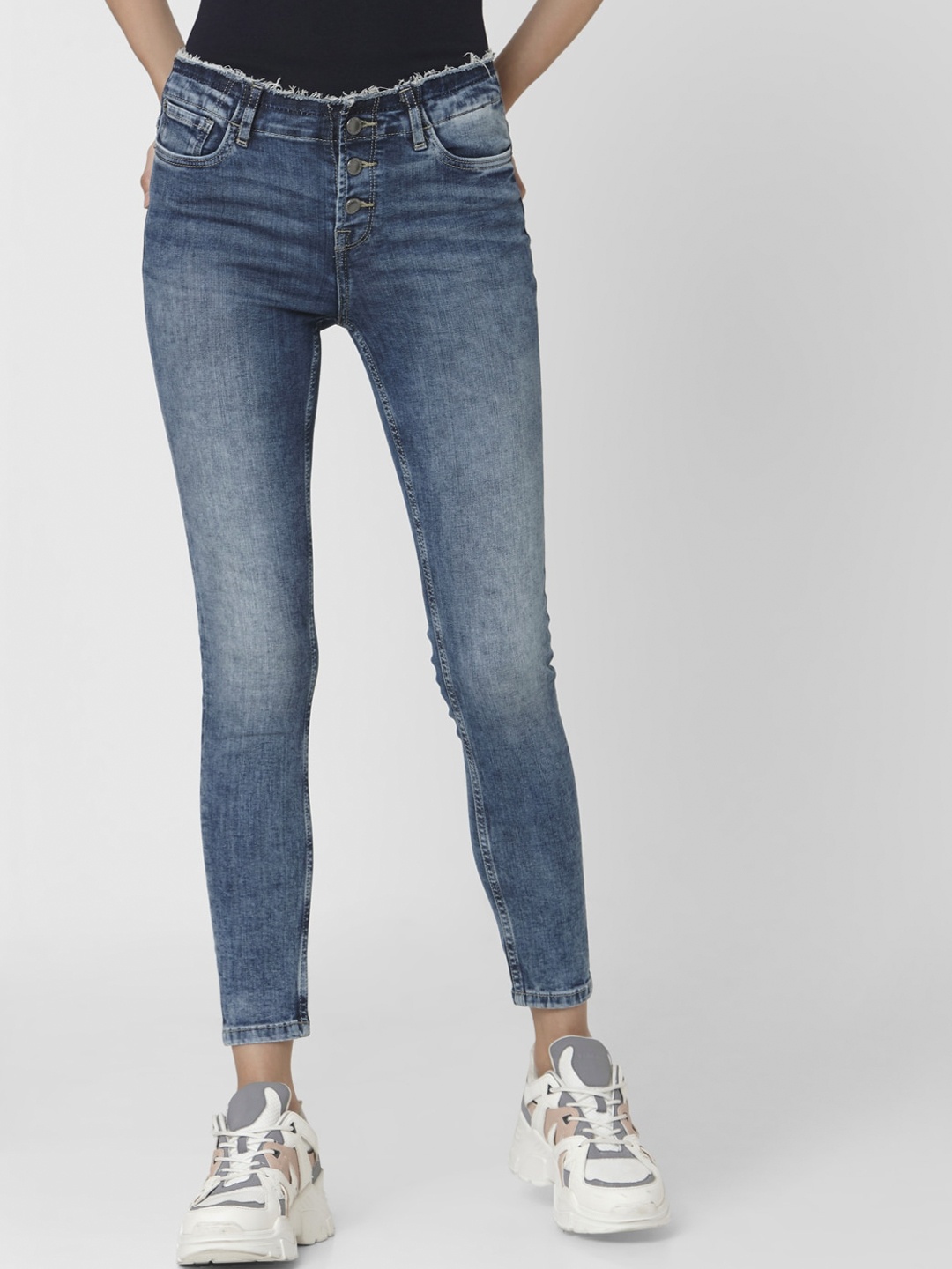 Vero Moda Women Blue Skinny Fit Heavy Fade Stretchable Jeans