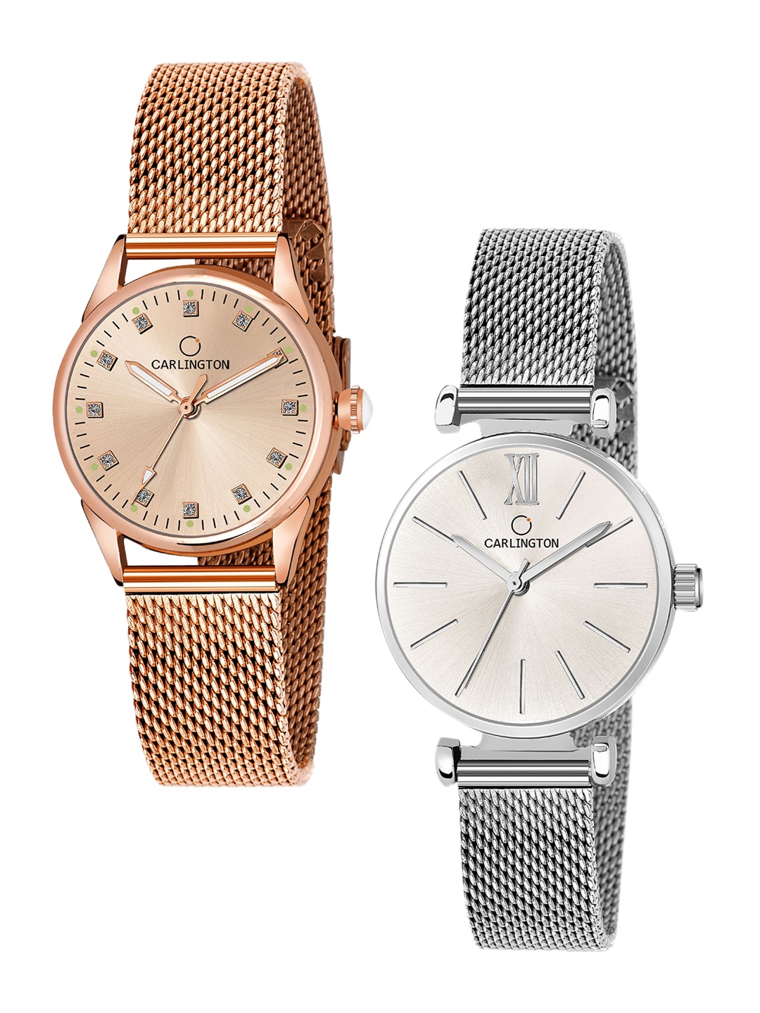CARLINGTON Women Pack of 2 Rose Gold Toned Stainless Steel Bracelet Style Straps Watches
CARLINGTON Women Pack of 2 Rose Gold Toned Stainless Steel Bracelet Style Straps Watches