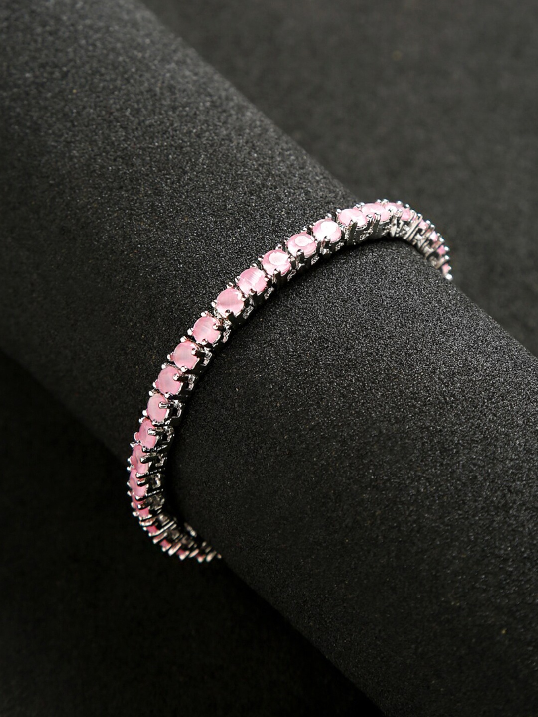 Yellow Chimes Women Silver-Toned & Pink Brass American Diamond Rhodium-Plated Wraparound Bracelet
Yellow Chimes Women Silver-Toned & Pink Brass American Diamond Rhodium-Plated Wraparound Bracelet