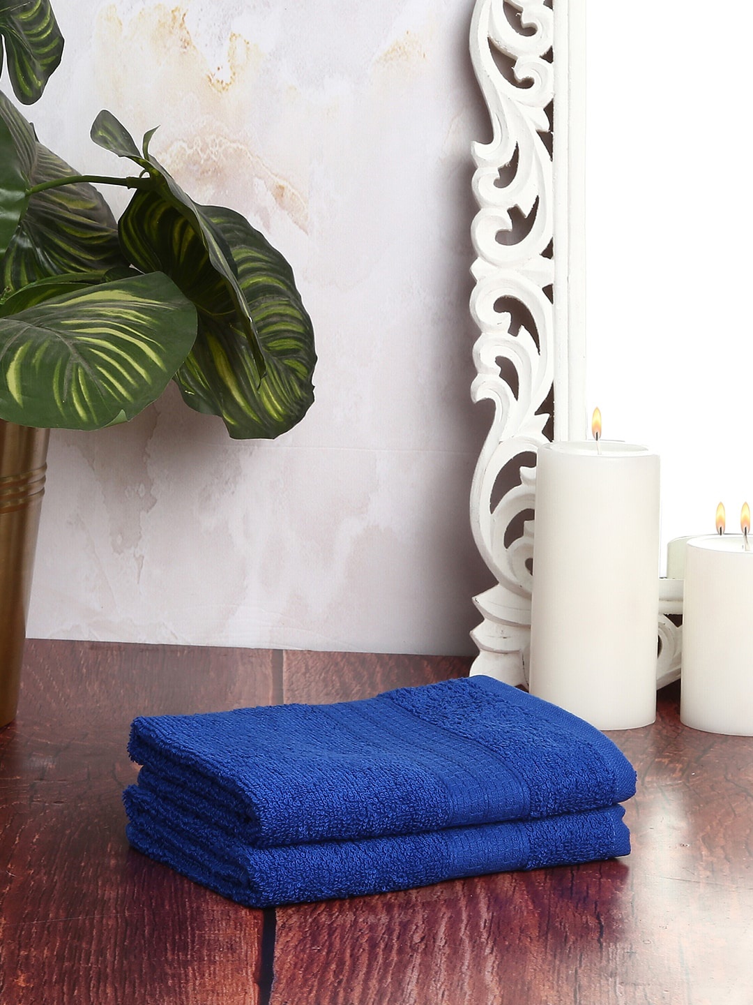 CORE Designed by SPACES Set Of 2 Blue Solid Pure Cotton 400 GSM Hand Towels