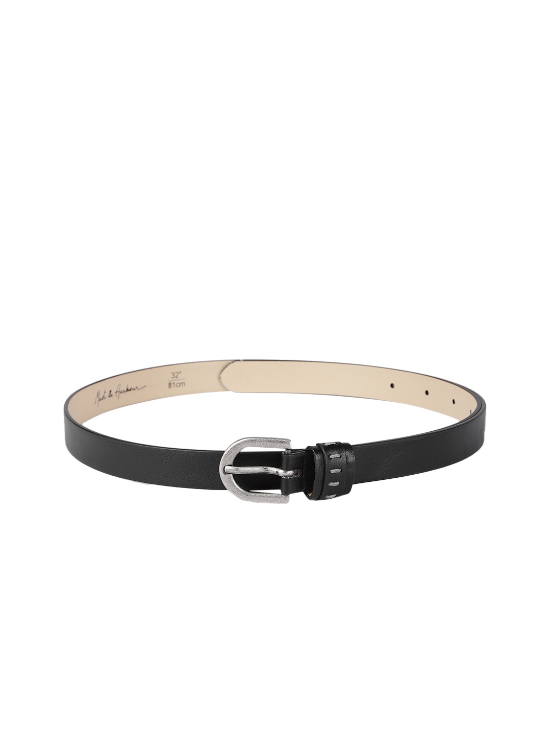Mast & Harbour Women Black Solid Slim Formal Belt