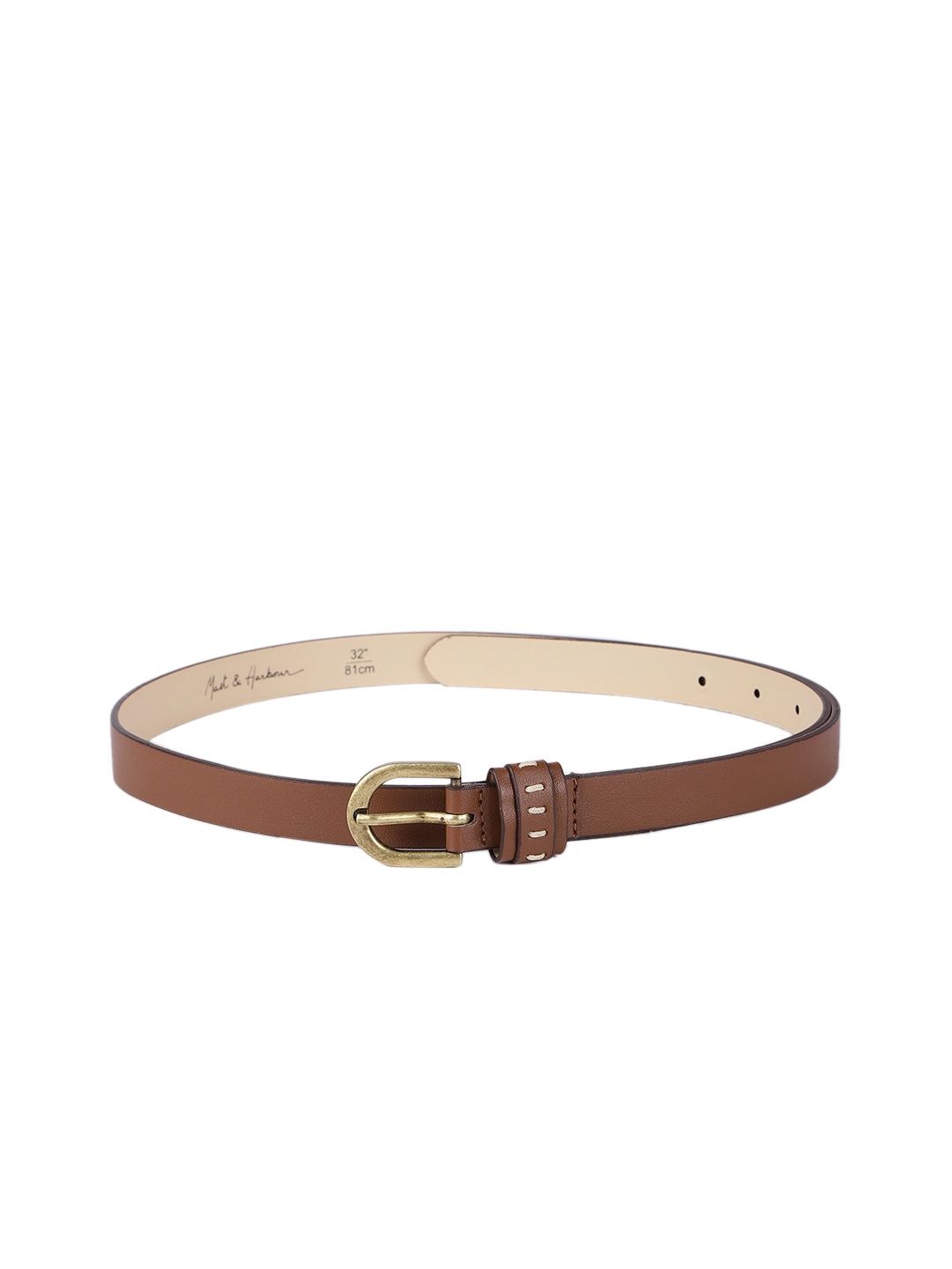 Mast & Harbour Women Taupe Brown Solid Slim Formal Belt