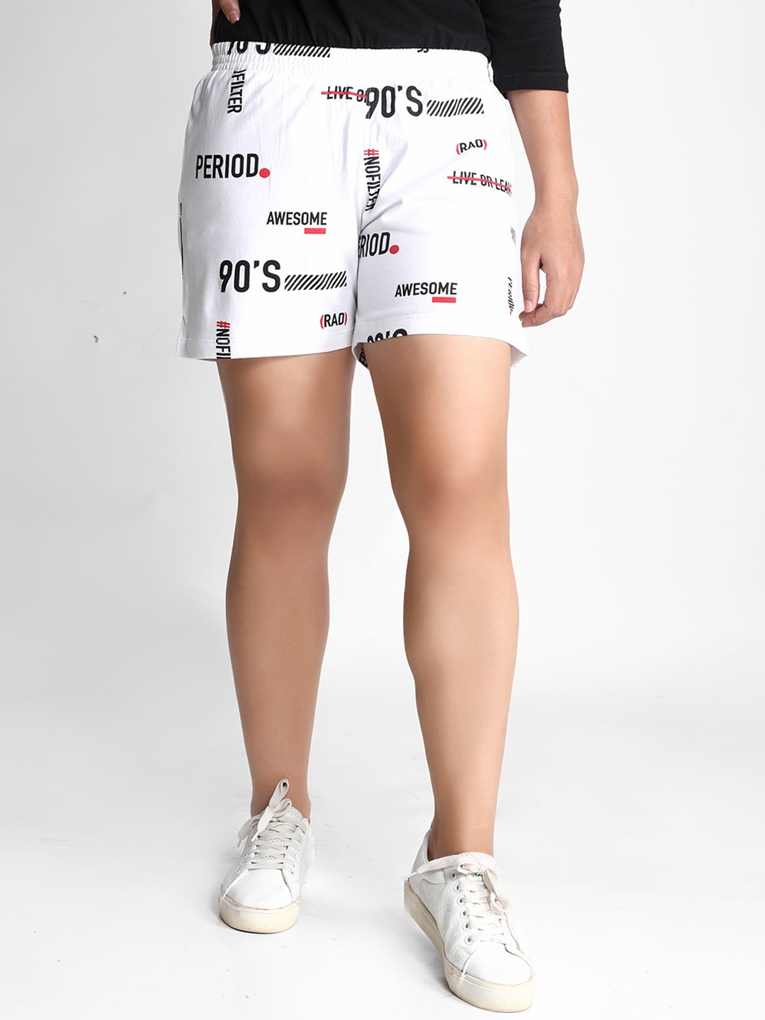 Dream of Glory Inc Women White Typography Printed Hot Pants Shorts