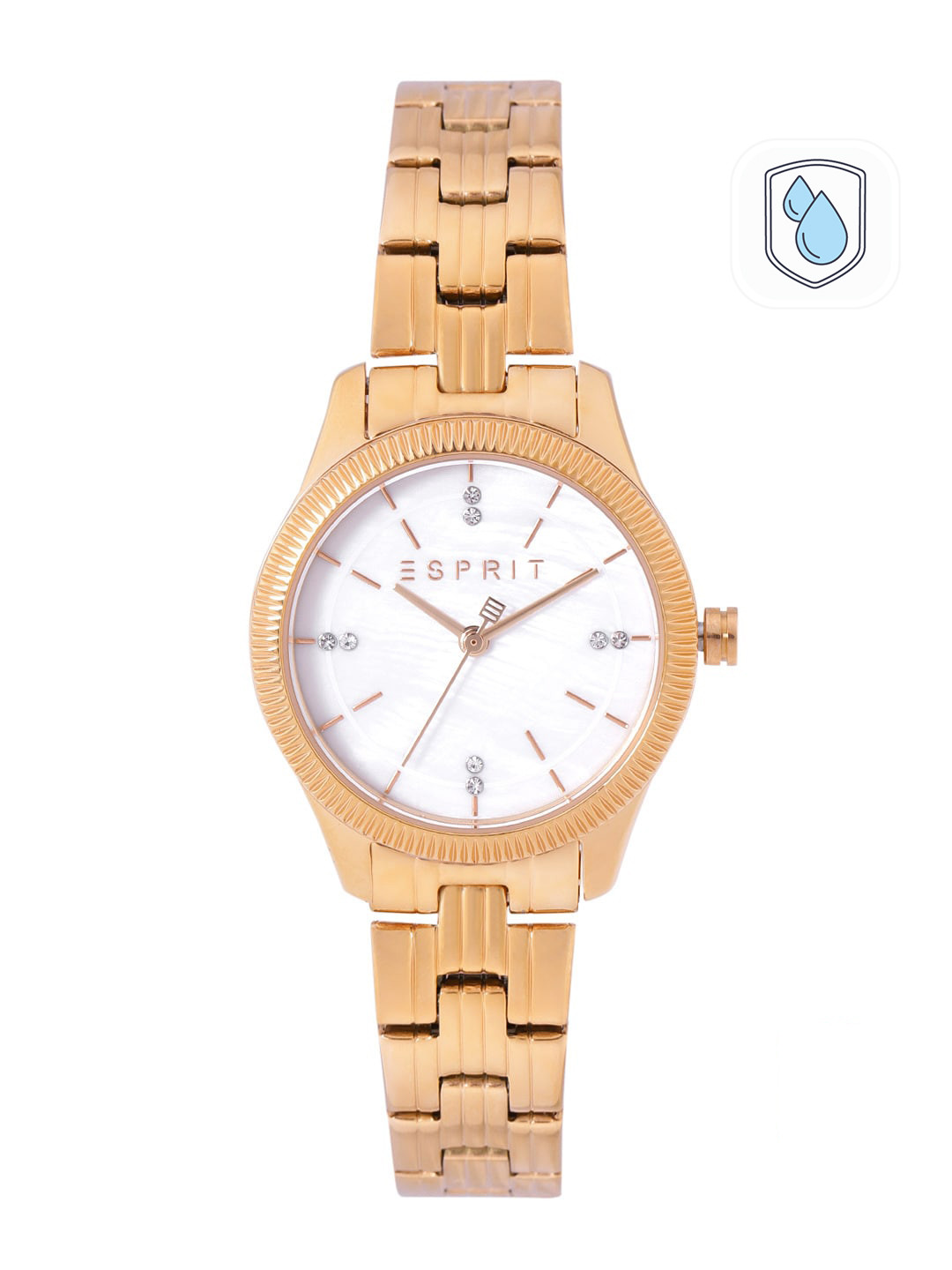 ESPRIT Women White Dial & Gold Toned Bracelet Style Straps Analogue Watch ES1L194M1035
ESPRIT Women White Dial & Gold Toned Bracelet Style Straps Analogue Watch ES1L194M1035