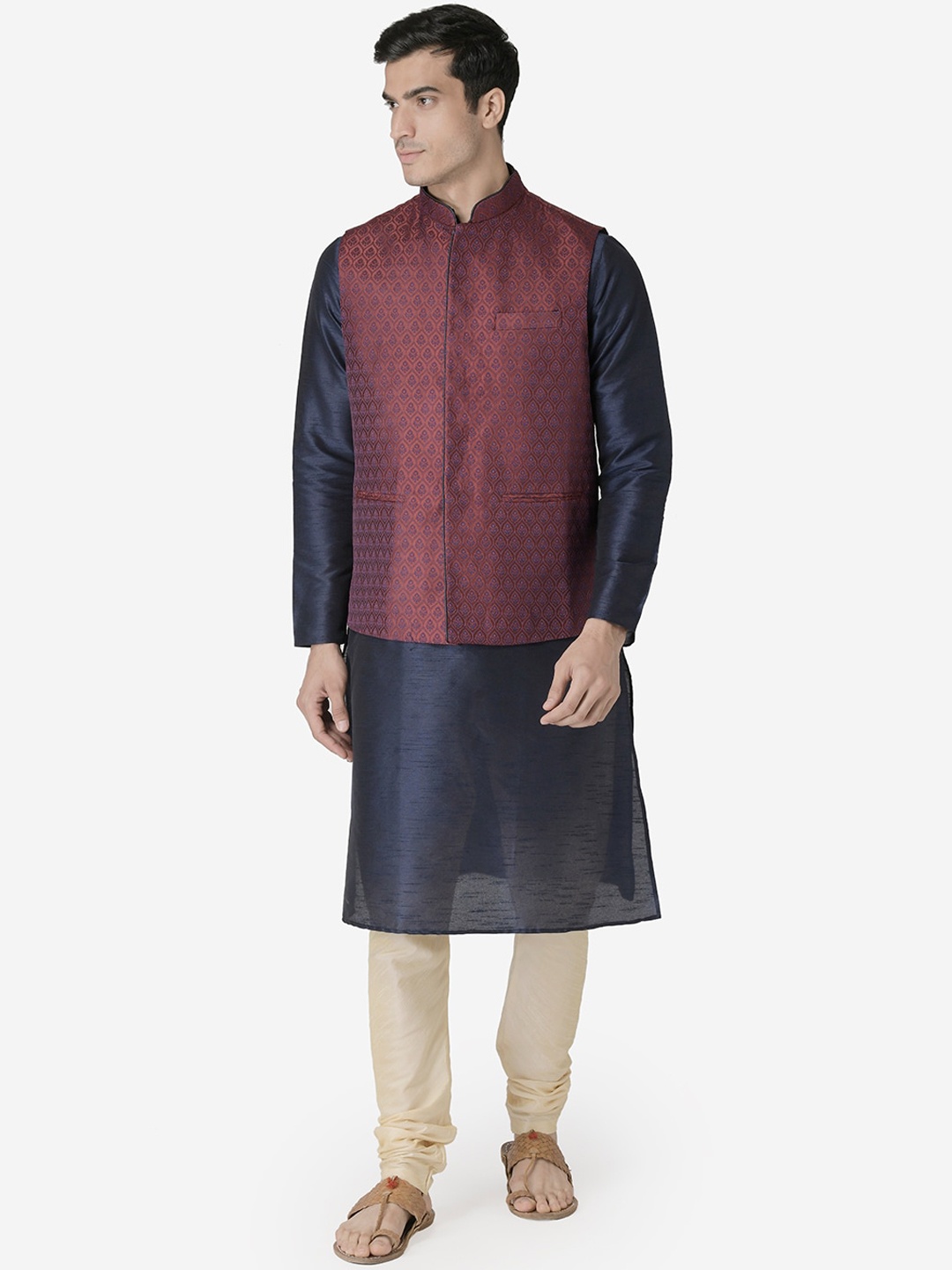 TABARD Men Blue Dupion Silk Kurta with Churidar