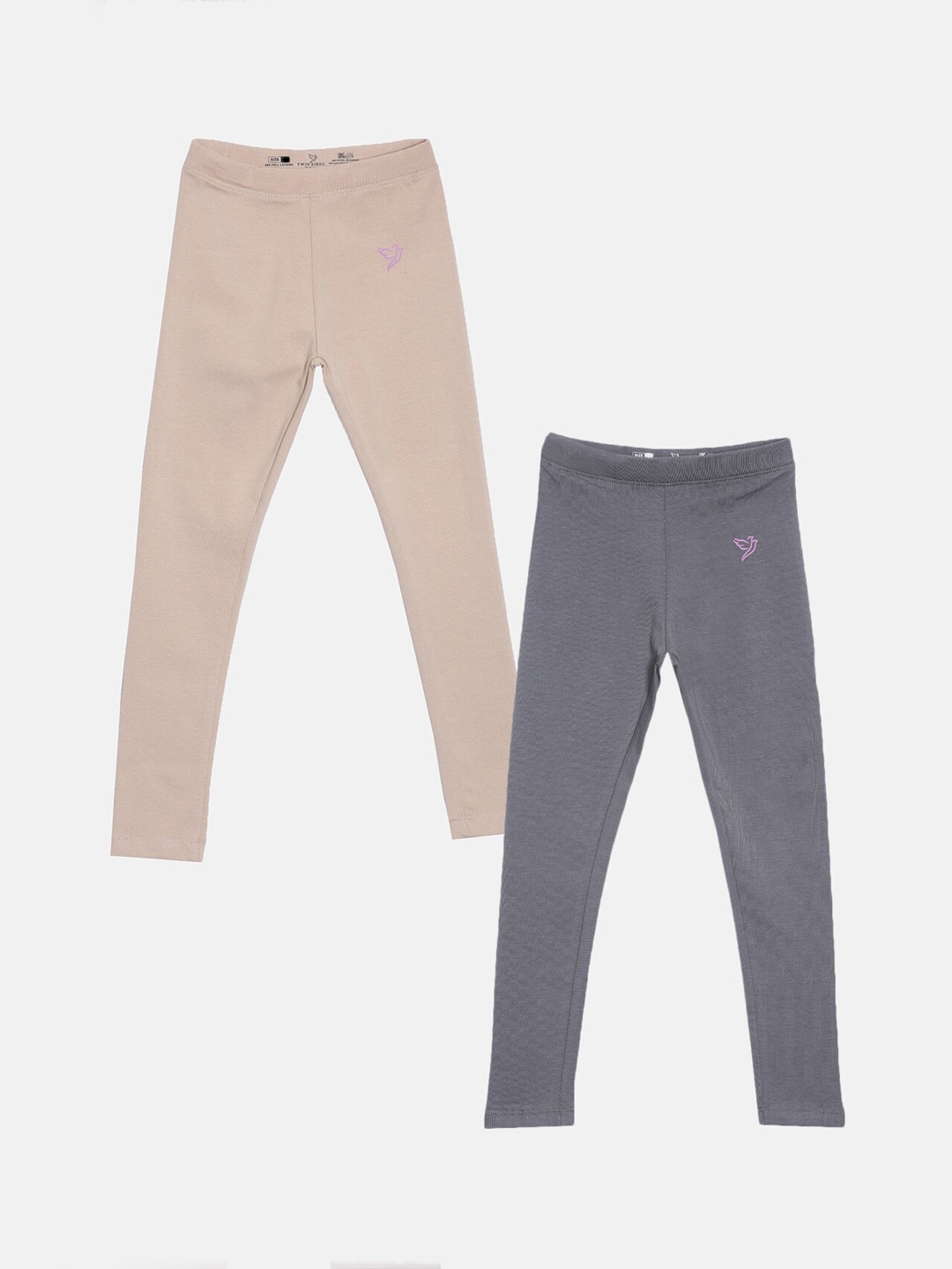 TWIN BIRDS Girls Pack Of 2 Solid Pure Cotton Tailored-Fit Ankle-Length Leggings, Grey
TWIN BIRDS Girls Pack Of 2 Solid Pure Cotton Tailored-Fit Ankle-Length Leggings, Grey