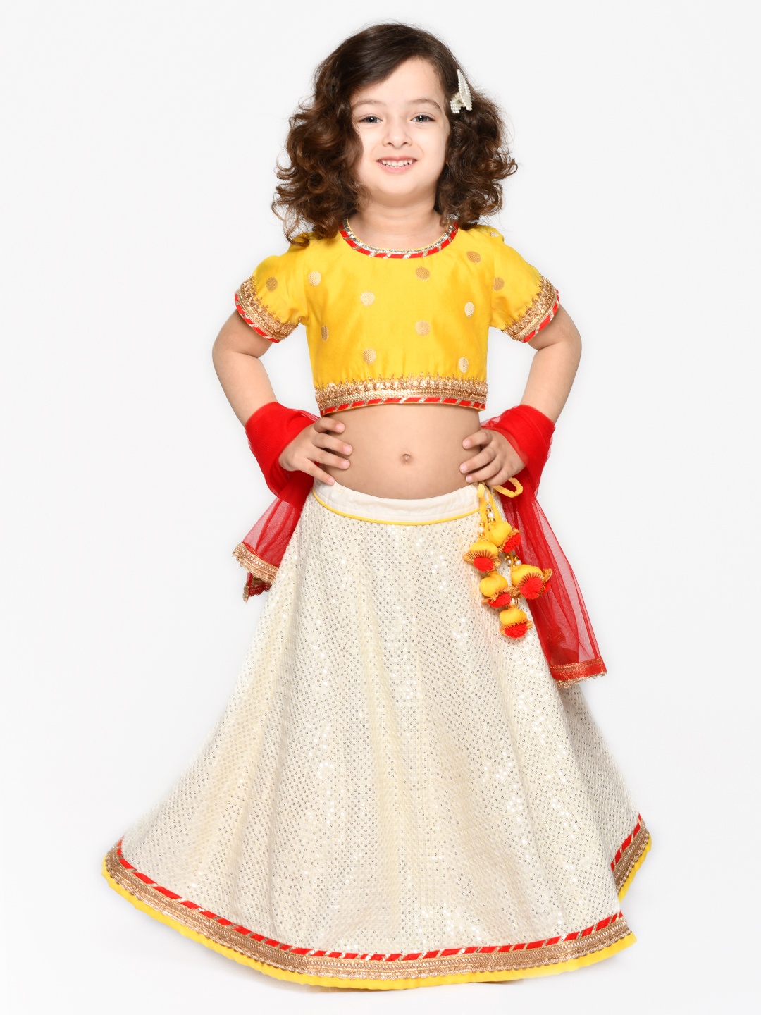 SAKA DESIGNS Girls Yellow & White Sequinned Ready to Wear Lehenga & Blouse & Net Dupatta
SAKA DESIGNS Girls Yellow & White Sequinned Ready to Wear Lehenga & Blouse & Net Dupatta