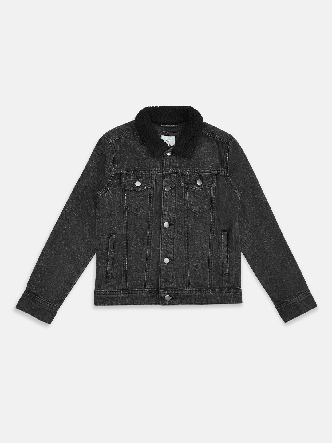 Pantaloons Junior Boys Black Solid Denim Jacket