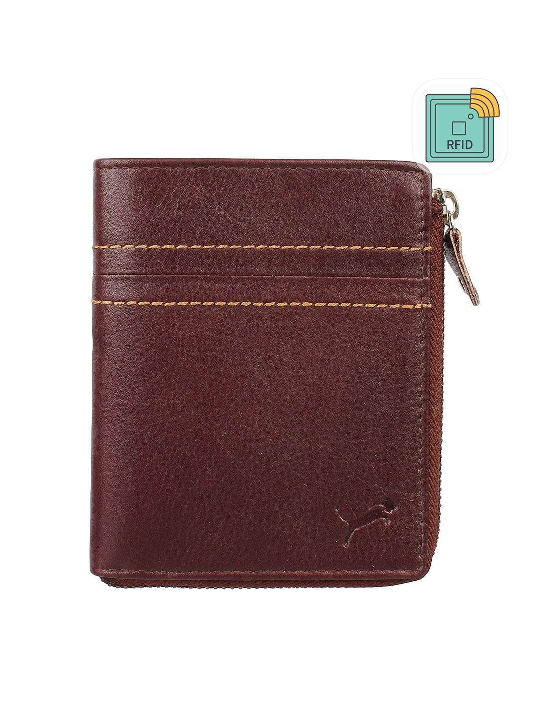 WILD EDGE Men Brown Leather Zip Around Wallet
